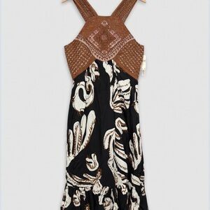 Anthropologie Brown Embroidered Bodice Black & Cream Maxi Dress